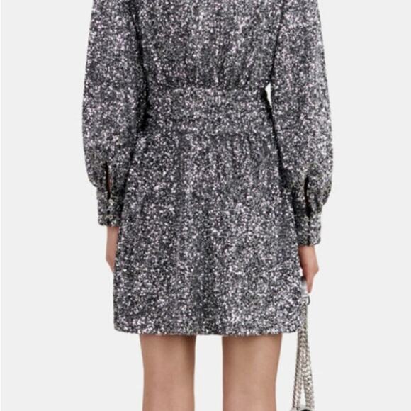 The Kooples Silver Sequin Wrap Mini Dress | FR 1 / US S - Picture 3 of 8